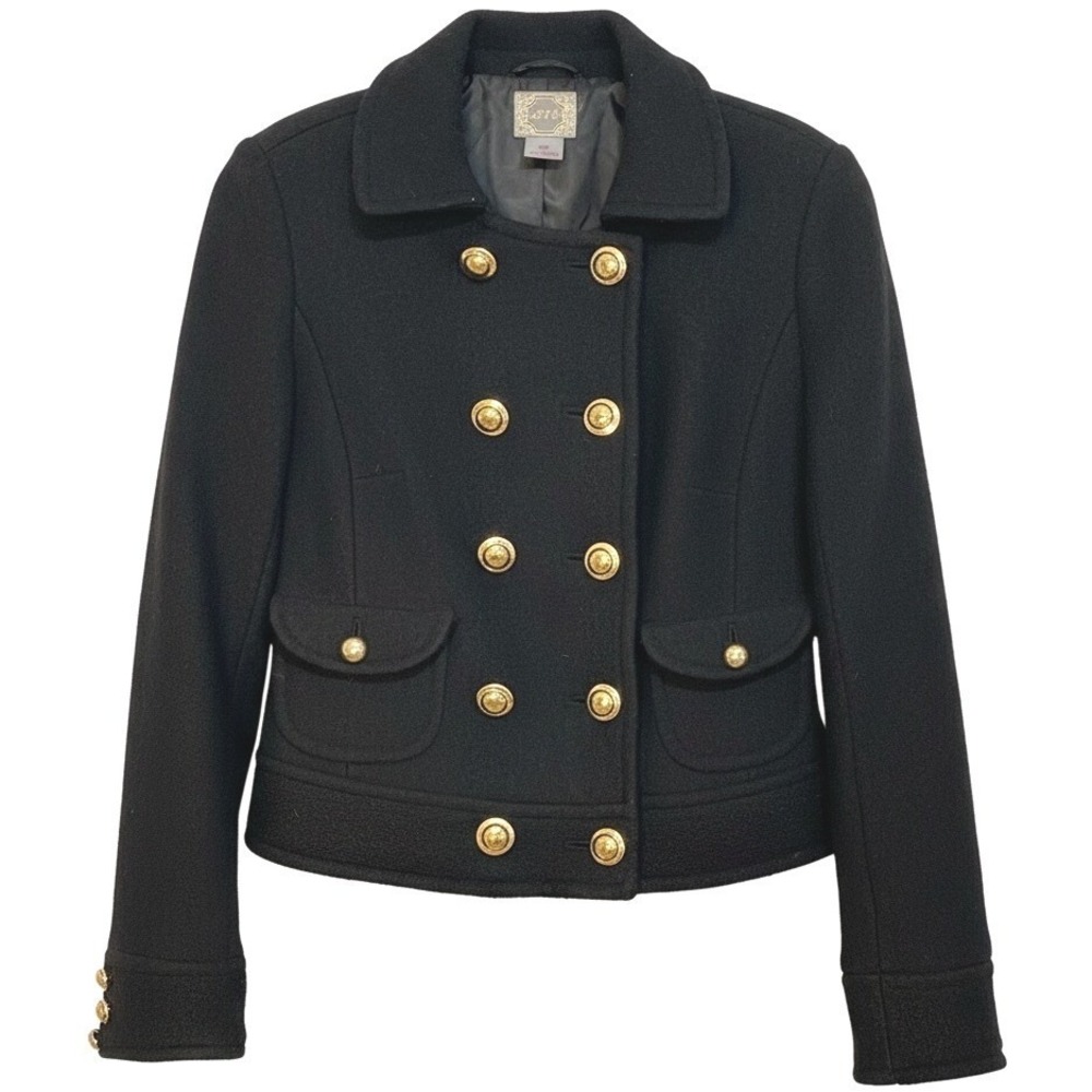XXI Pea Coat Black Wool Blend‎ Double Breasted Cropped Royalcore M-FITS XS/S